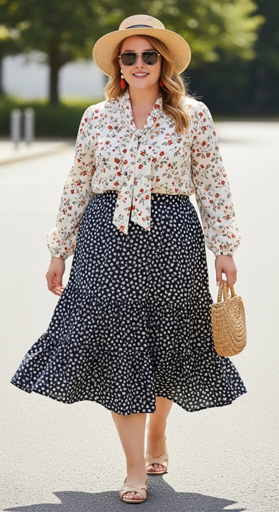 12 Plus Size Hot Summer Outfits Curvy Women Will Love 13 Ruffled Skirt & Blouse Playful and Feminine