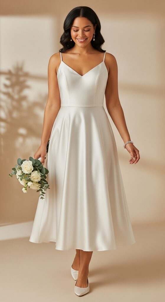 10 Stunning Plus Size A-Line Wedding Dresses for Curvy Brides 7 Satin A-Line Midi Dress