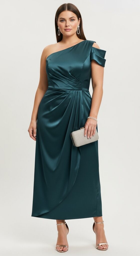 Satin Draped Dress with Shoulder Detail