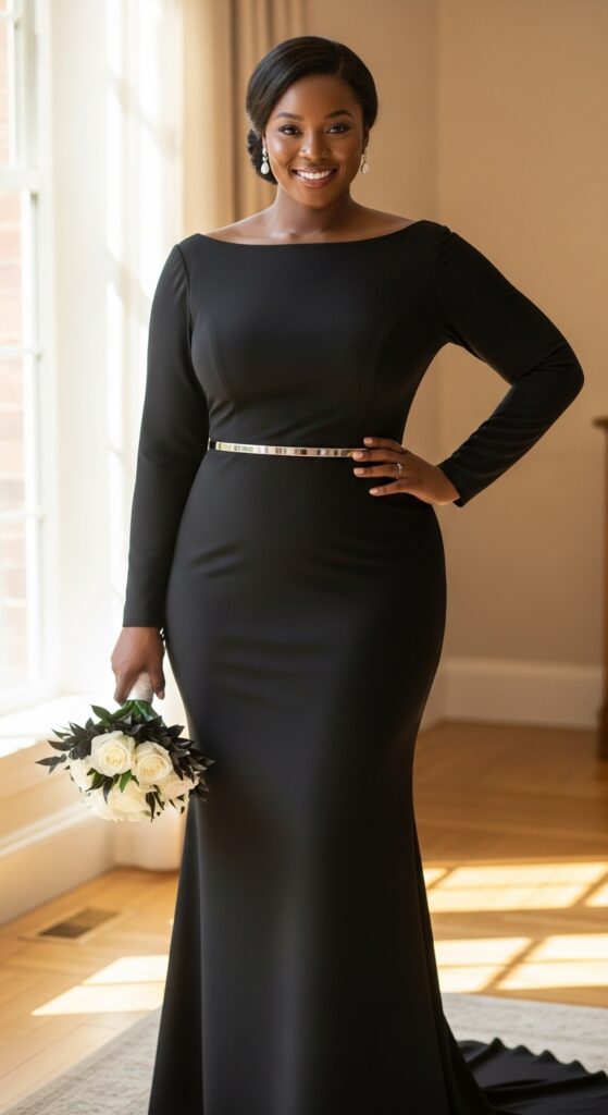 10 Stunning Plus Size Black Wedding Dresses for Curvy Brides 4 Sheath Black Gown