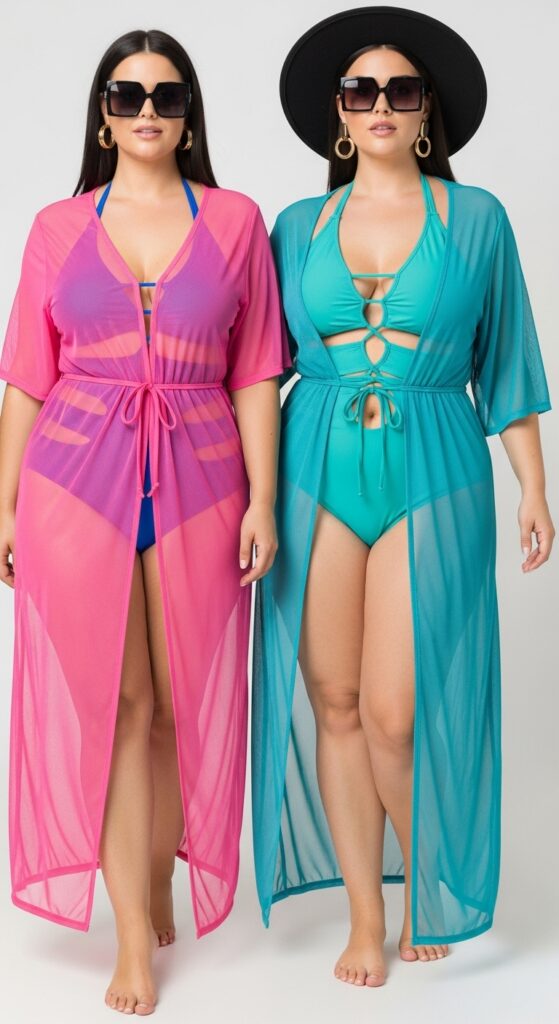 10 Fierce Plus-Size Summer Baddie Outfits for a Bold Curvy Look 12 Sheer Cover-Up and Swimsuit