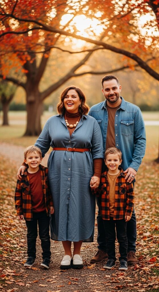 15 Plus Size Fall Family Photo Outfits That Celebrate Every Curve & Create Timeless Memories 10 Shirt Dress + Turtleneck Layer
