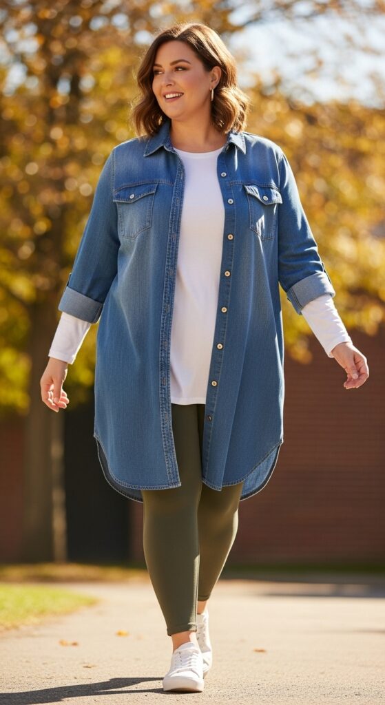 14 Plus Size Fall Transition Outfits to Master Every Temperature Swing 10 Shirt Dress as a Light Jacket