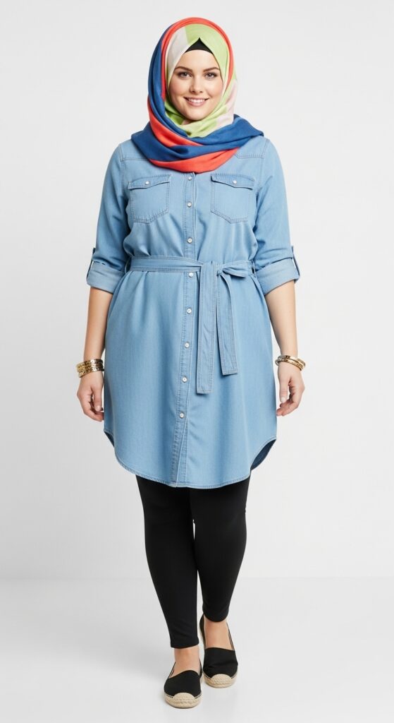 Shirt Dress in Sky Blue with Leggings