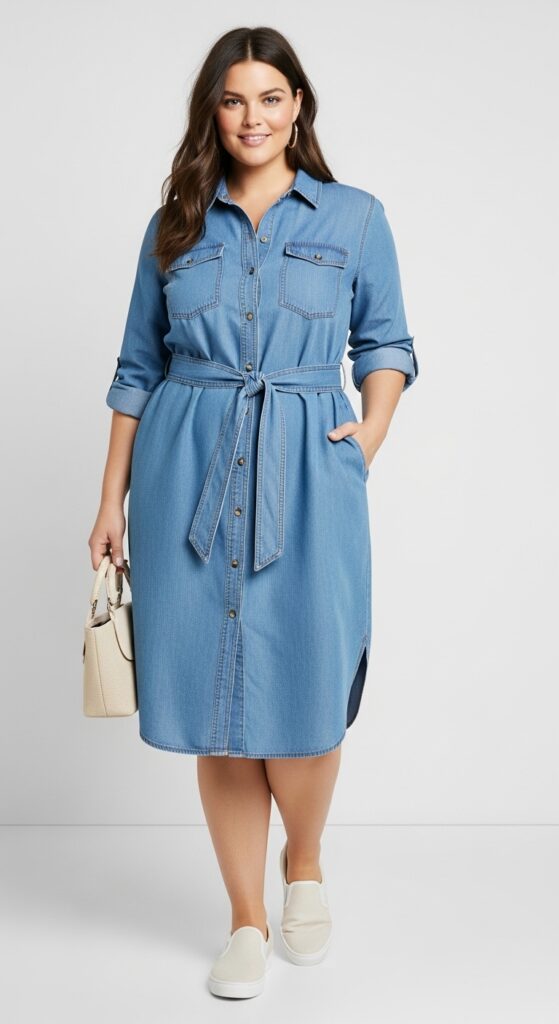 15 Plus Size Summer Mom Outfits Curvy Moms Will Love 12 Shirt Dress with Belt