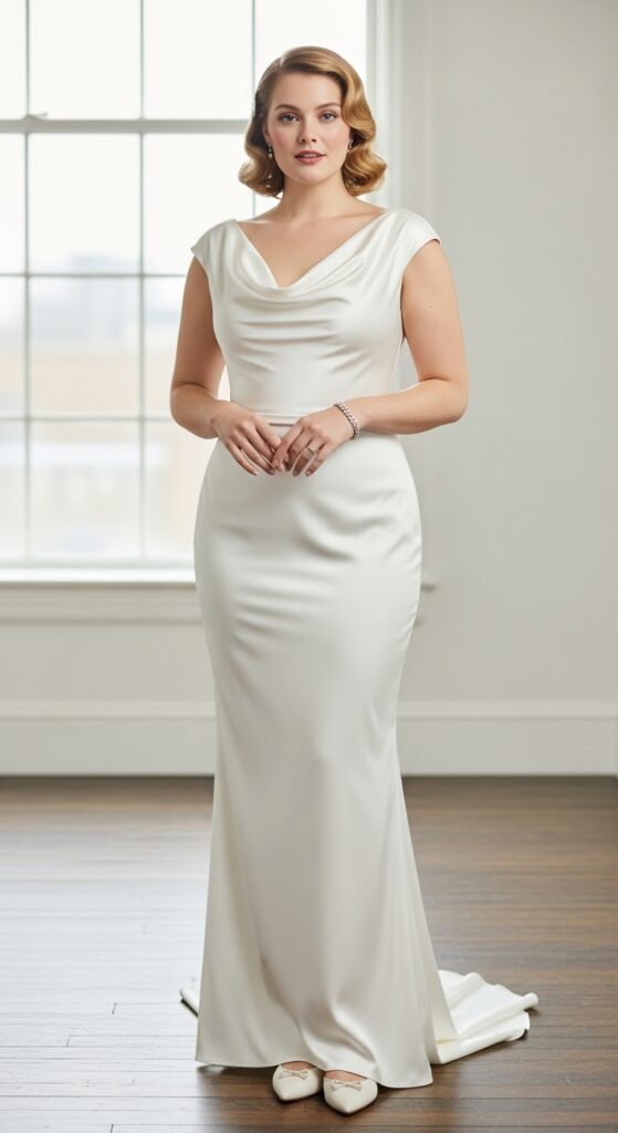 10 Stunning Plus Size Vintage Wedding Dresses for Curvy Brides 8 Sleek Satin Sheath Dress
