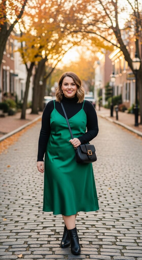 14 Plus Size Fall Transition Outfits to Master Every Temperature Swing 12 Slip Dress & Turtleneck
