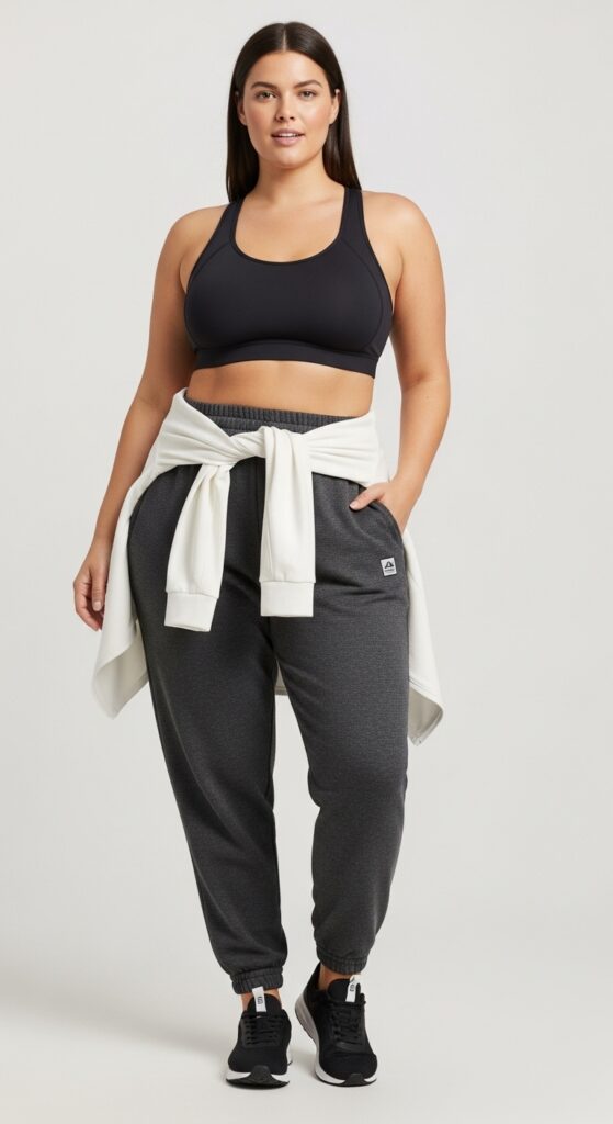 14 Plus Size Fall Athleisure Outfits Curvy Women Will Love 11 Sports Bra & High-Waisted Sweatpants