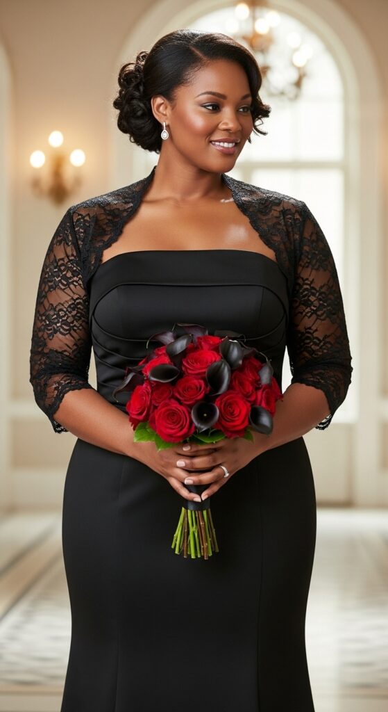 10 Stunning Plus Size Black Wedding Dresses for Curvy Brides 12 Strapless Black Sheath Dress