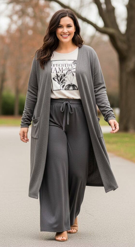 15 Plus Size Fall Mom Outfits Curvy Mothers Will Love 18 Stretchy Wide-Leg Pants & a Tee
