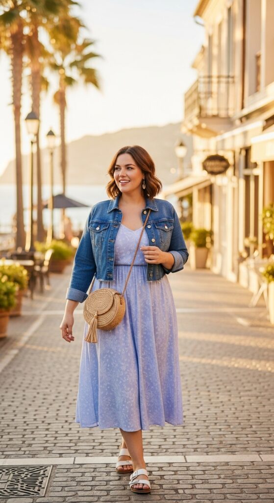 10 Fabulous Plus Size Summer Vacation Outfits for Curvy Women 10 Sundress with Denim Jacket