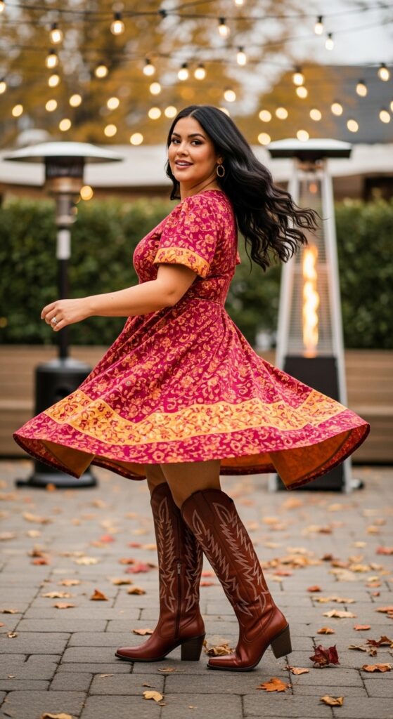 14 Plus Size Fall Going Out Outfits Curvy Women Will Love 16 Swing Dress & Statement Boots