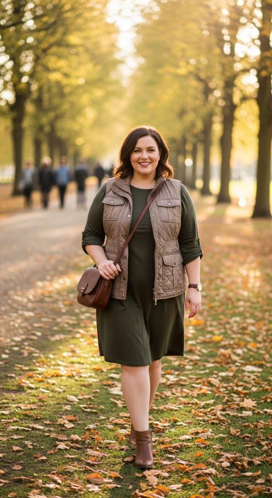 14 Plus Size Early Fall Outfits to Master the Season's First Cozy Vibes 6 T-Shirt Dress & Utility Vest