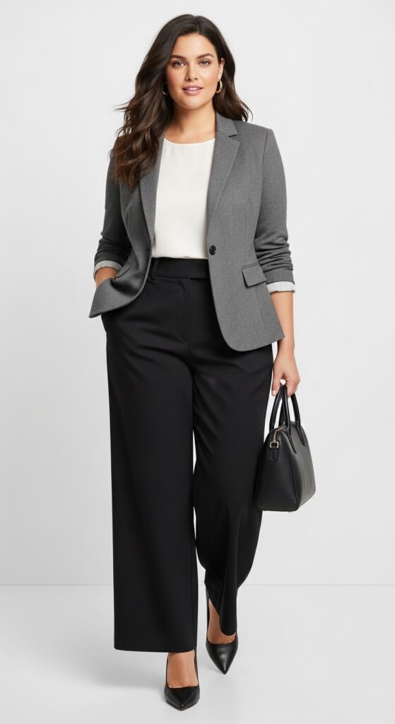 12 Plus Size Fall Professional Outfits Curvy Women Love 18 Tailored Blazer and Wide-Legged Trousers