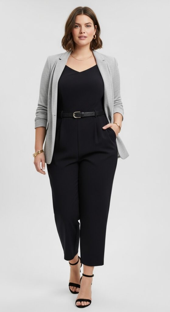 10 Chic Plus-Size Summer Work Outfits for Curvy Women 9 Tailored Jumpsuit with Blazer