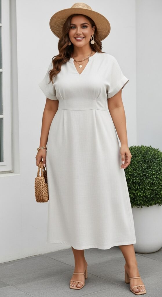 12 Classy Plus Size Summer Outfits Curvy Women Will Love 3 Tailored Linen Dress Light and Sophisticated