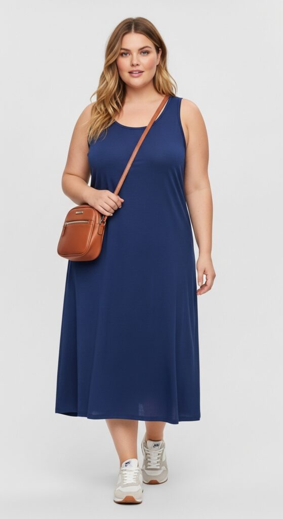 12 Plus Size Hot Summer Outfits Curvy Women Will Love 14 Tank Dress & Sneakers Casual and Cool