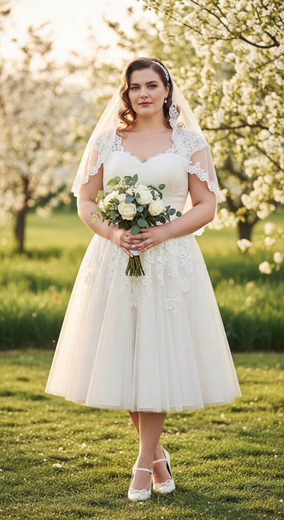 10 Stunning Plus Size A-Line Wedding Dresses for Curvy Brides 10 Tea-Length A-Line Dress