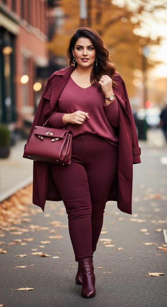 12 Plus Size Deep Autumn Outfits That Celebrate Your Rich Coloring 9 The All-Burgundy Ensemble