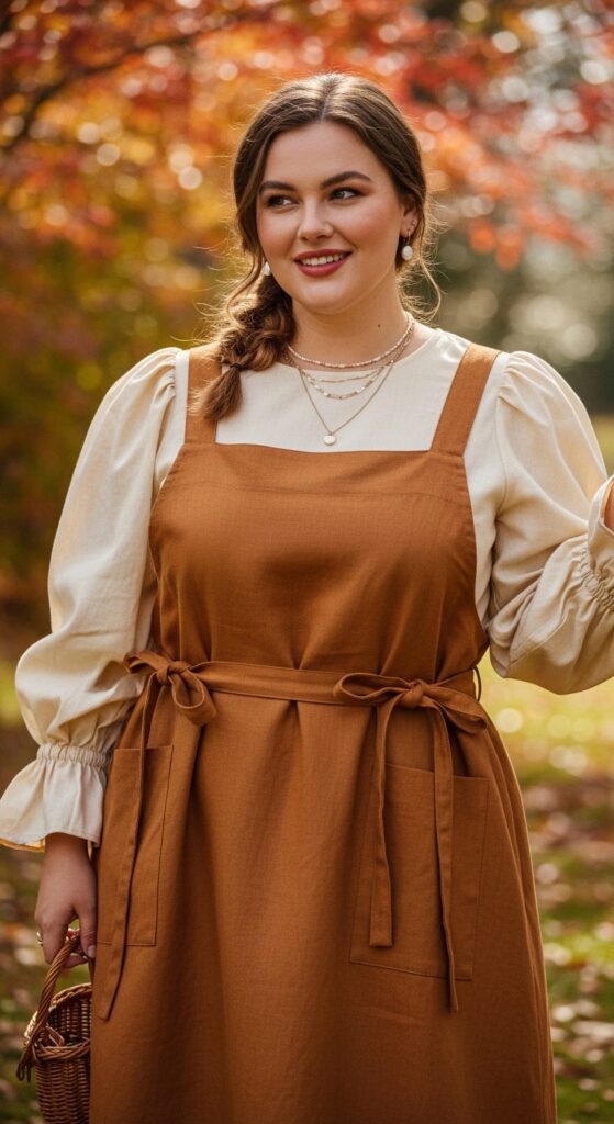 15 Plus Size Aesthetic Autumn Outfits for Expressive Style 5 The Apron Dress Fantasy