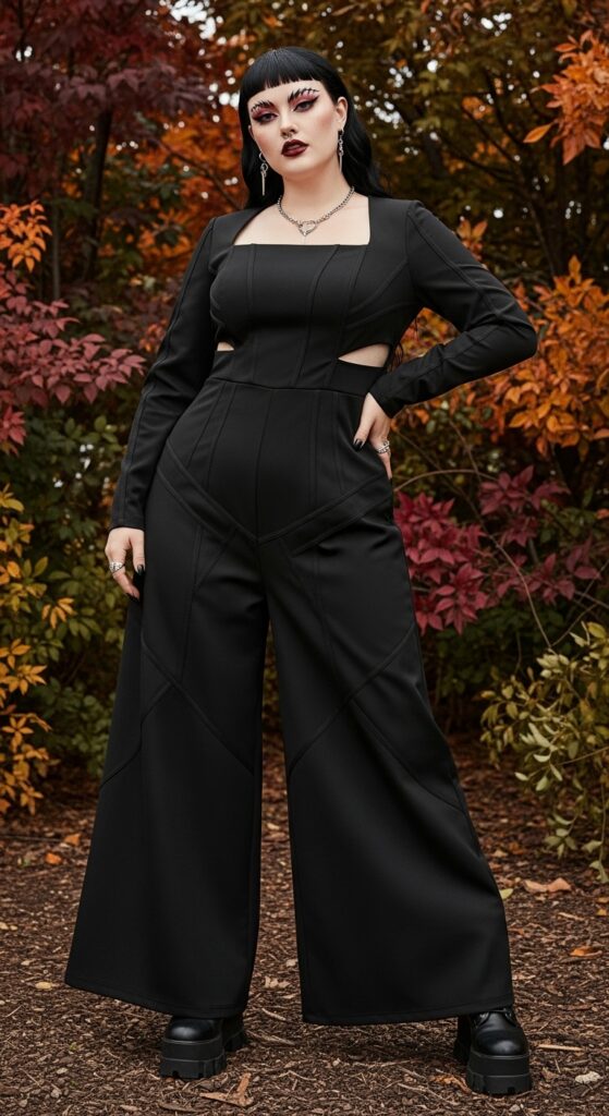 13 Plus Size Goth Fall Outfits for the Confident, Curvy Woman 7 The Architectural Black Jumpsuit