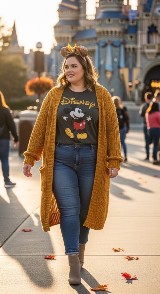 12 Plus Size Fall Disney Outfits for Magical Comfort and Style 9 The Cardigan and Jeans Combo