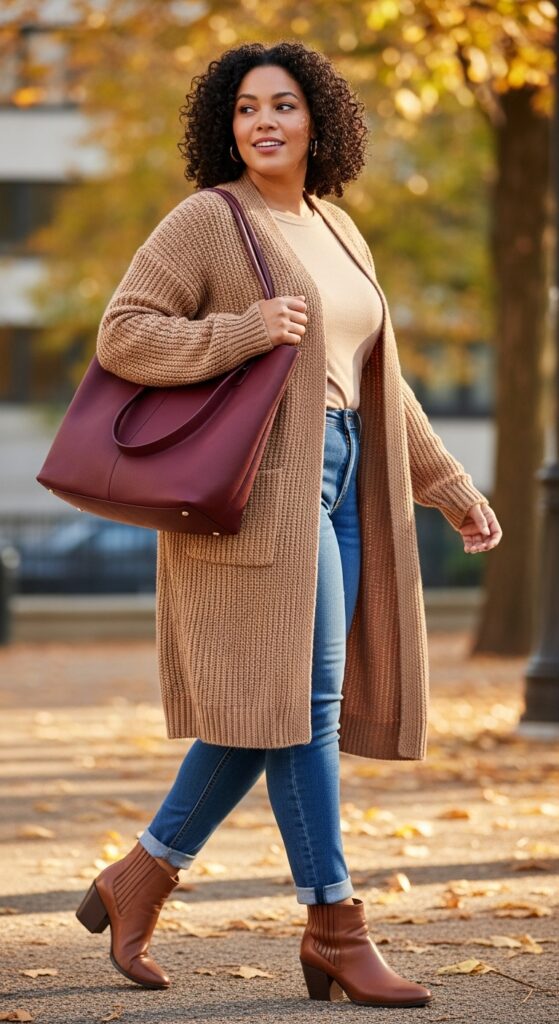 14 Plus Size Casual Autumn Outfits for Everyday Confidence 9 The Cardigan and Slim Pants