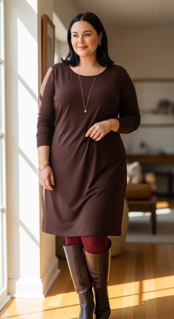 12 Plus Size Deep Autumn Outfits That Celebrate Your Rich Coloring 3 The Chocolate Brown Ponte Dress
