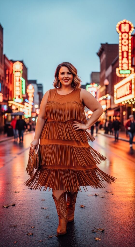 14 Plus Size Fall Nashville Outfits for an Unforgettable Trip 7 The Classic Fringe Dress