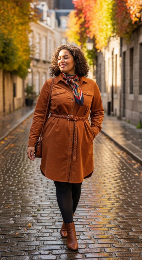 14 Plus Size Fall Travel Outfits for Comfort & Style on the Go 8 The Corduroy Shirtdress