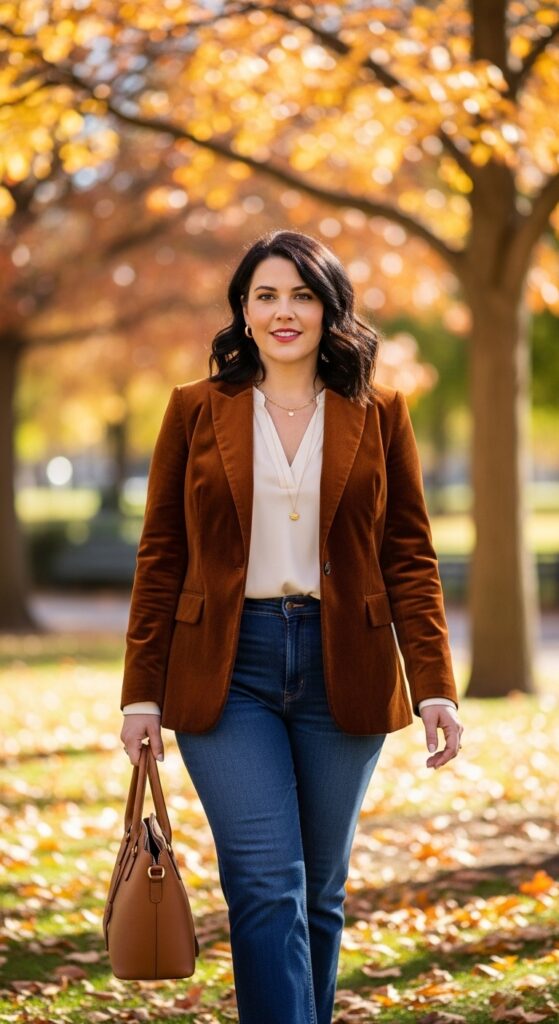 14 Plus Size Autumn Work Outfits for Professional Confidence 12 The Corduroy Statement Piece