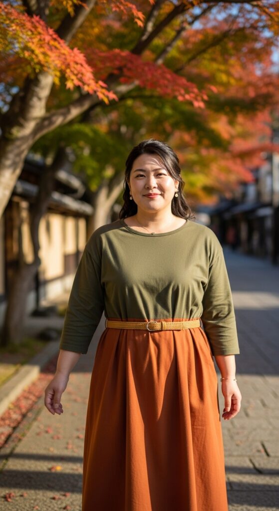 12 Plus Size Japanese Autumn Outfits for Effortless Elegance 11 The Cotton Midi Dress