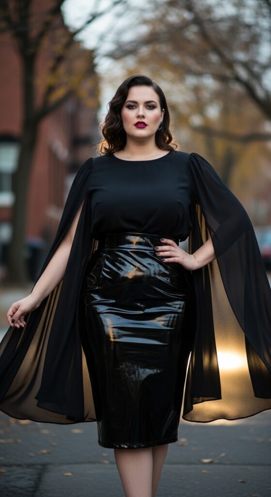 12 Plus Size Fall Alternative Outfits for the Confident, Curvy Woman 12 The Dramatic Cape Sleeve Top