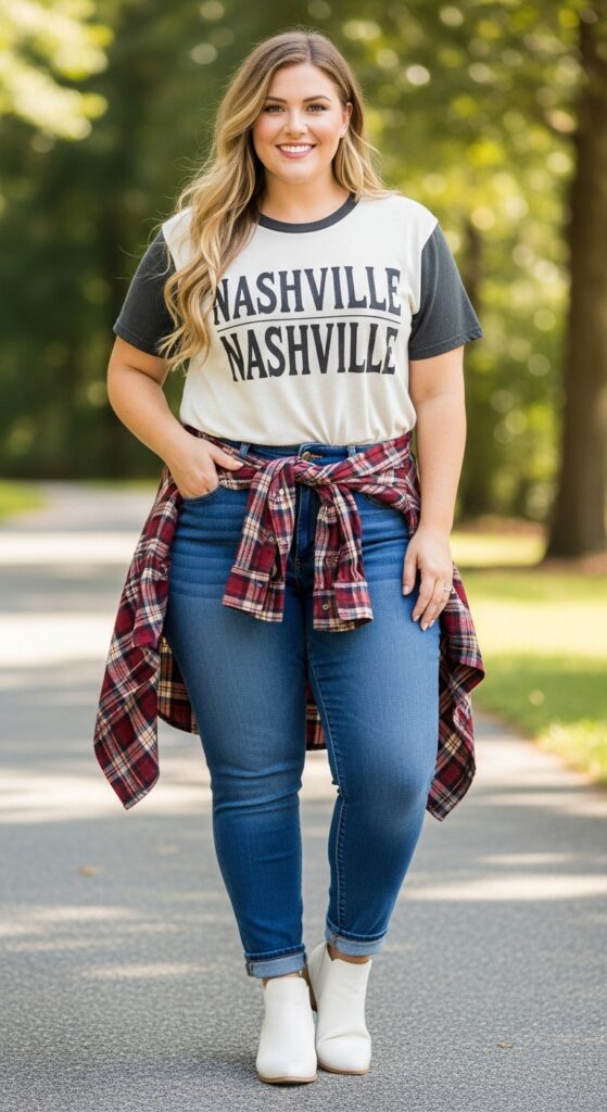 14 Plus Size Fall Nashville Outfits for an Unforgettable Trip 3 The Elevated Graphic Tee & Jeans