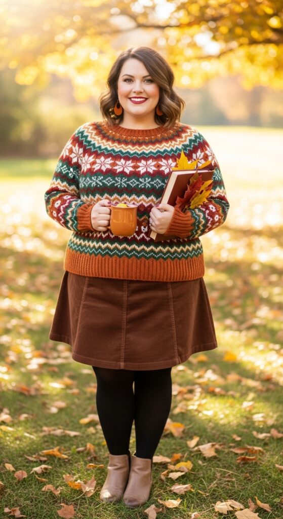 The Fair Isle Sweater and Corduroy Skirt