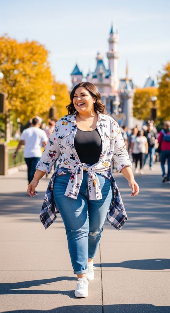 12 Plus Size Fall Disney Outfits for Magical Comfort and Style 8 The Flannel and Denim Look