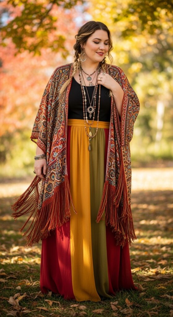 15 Plus Size Aesthetic Autumn Outfits for Expressive Style 18 The Flowy Layers Combination