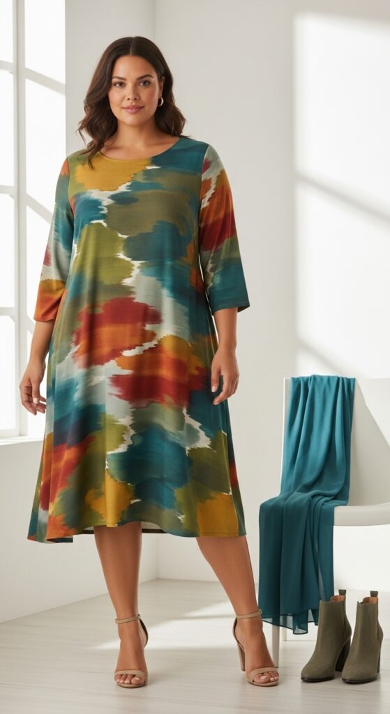 12 Plus Size Soft Autumn Outfits for Subtle, Radiant Style 14 The Haze Print Statement