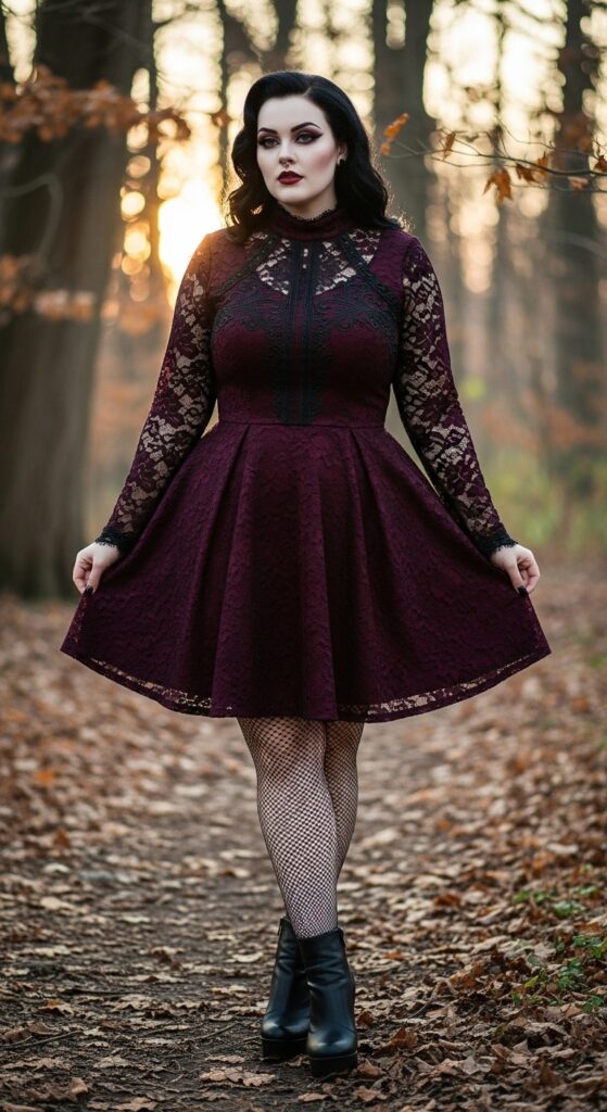 13 Plus Size Goth Fall Outfits for the Confident, Curvy Woman 5 The High-Neck Lace Dress