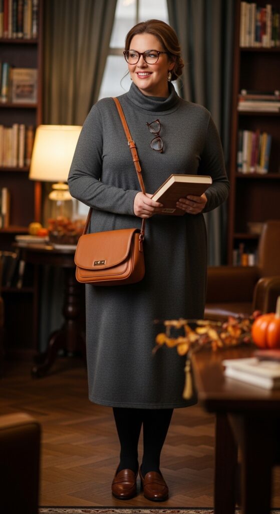 15 Plus Size Aesthetic Autumn Outfits for Expressive Style 8 The Librarian Chic