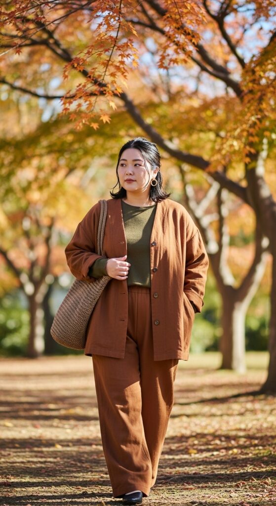 12 Plus Size Japanese Autumn Outfits for Effortless Elegance 10 The Linen Blend Separates
