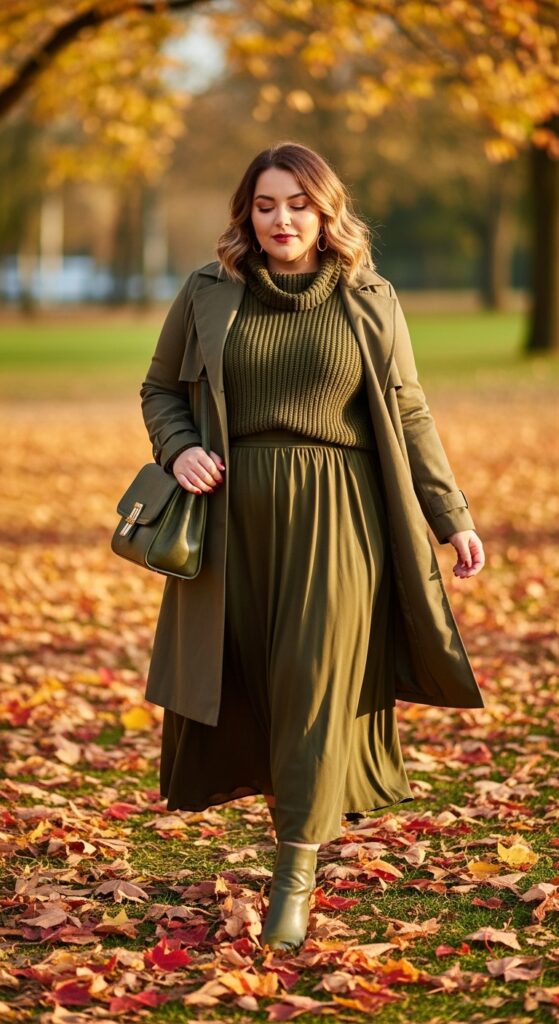 15 Plus Size Aesthetic Autumn Outfits for Expressive Style 10 The Monochromatic Magic