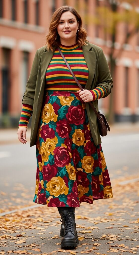 12 Plus Size Fall Alternative Outfits for the Confident, Curvy Woman 13 The Pattern Clashing Masterpiece