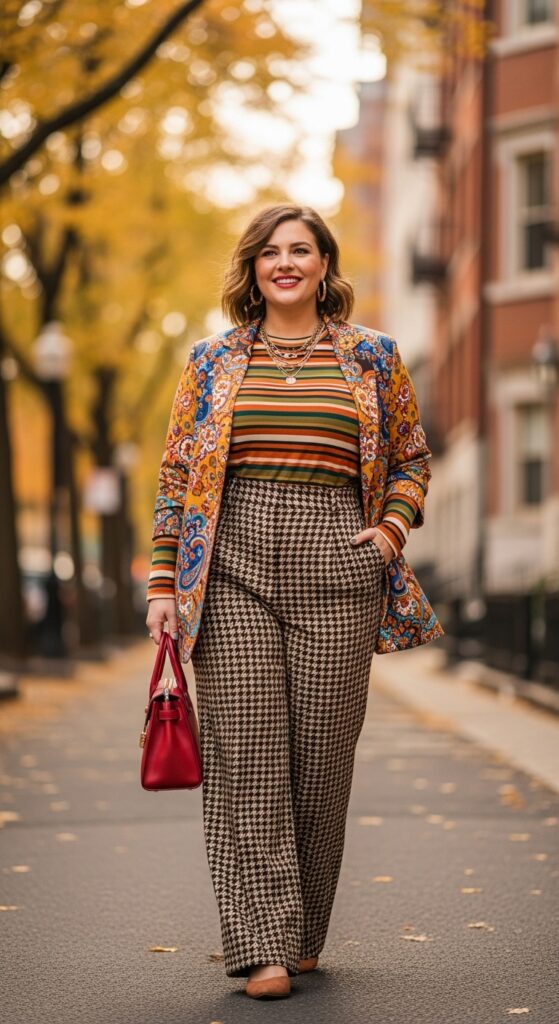 15 Plus Size Aesthetic Autumn Outfits for Expressive Style 16 The Pattern Mix Masterpiece