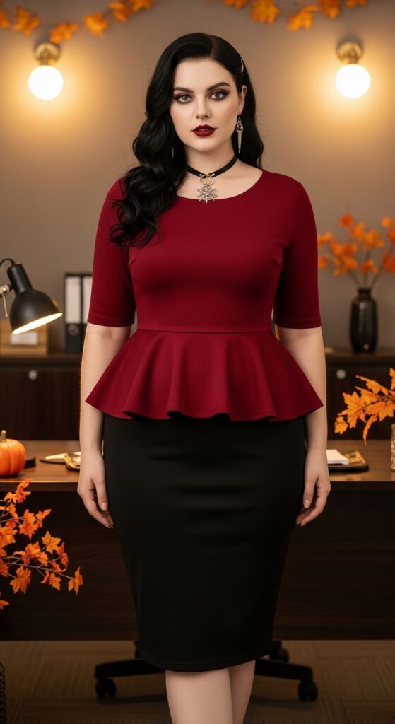 13 Plus Size Goth Fall Outfits for the Confident, Curvy Woman 13 The Pencil Skirt and Peplum Top
