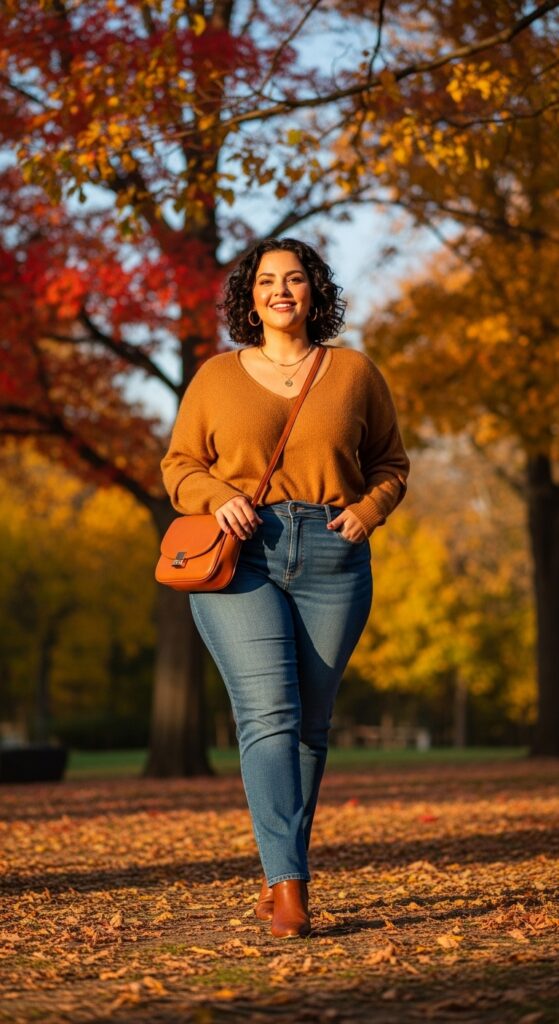 14 Plus Size Casual Autumn Outfits for Everyday Confidence 13 The Perfect Jeans and Sweater Set