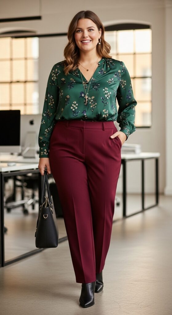 14 Plus Size Autumn Work Outfits for Professional Confidence 4 The Perfect Trousers and Silk Blouse