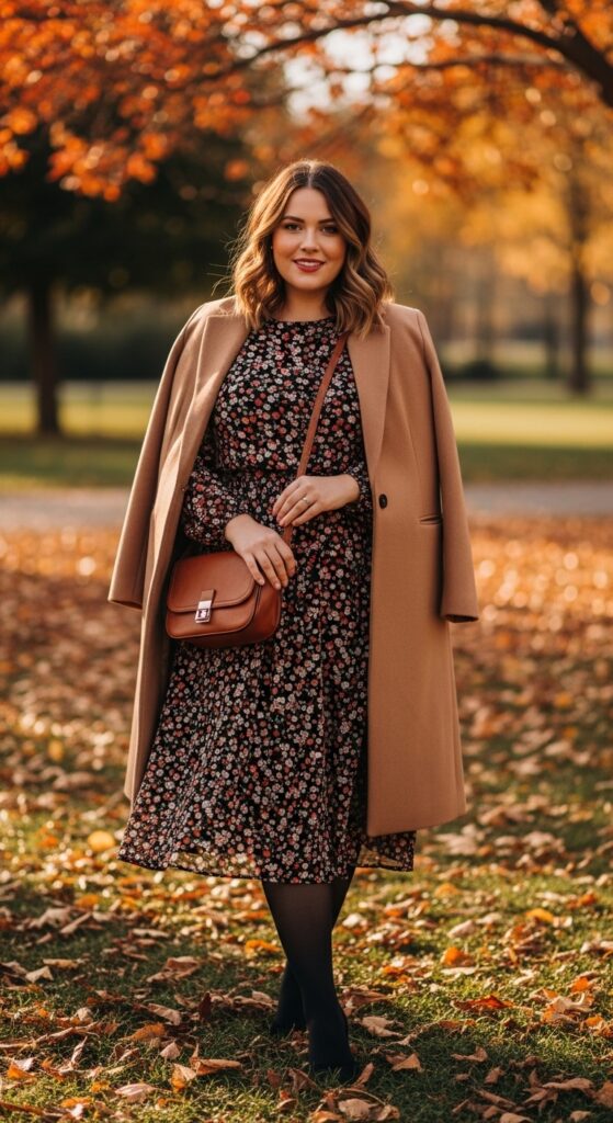 12 Plus Size Autumn Outfits for Effortless Style and Confidence 15 The Printed Midi Dress