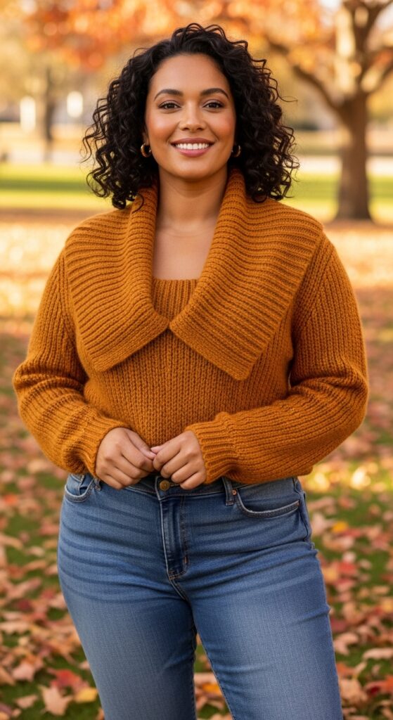 14 Plus Size Casual Autumn Outfits for Everyday Confidence 15 The Shawl Collar Sweater and Denim