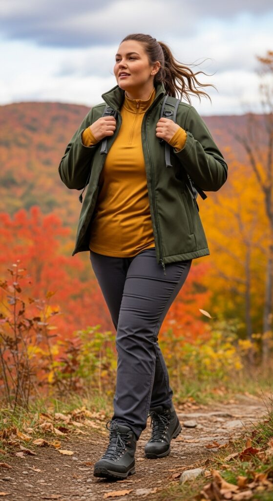 14 Plus Size Fall Hiking Outfits for Comfort & Confidence on the Trails 9 The Softshell Jacket